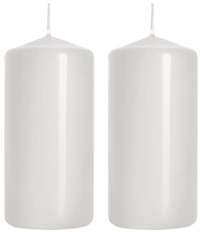 Pillar Candles, Pack of 2, Unscented, Long Burning Time, 10 x 5 cm / 4 x 2 in (White, Matt)
