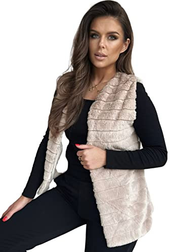 Och Bella Weste für Damen, Weich und Flauschig, Fellweste, Perfekt für Kältere Tage, Stylische und warme Kunstpeltz, Befestigt mit Haken, Weste für Frauen mit Satin-Futter, Beige, M