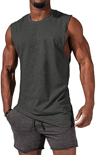 Tank Top Herren Ärmelloses Muskelshirts Gym Sport Unterhemd Männer Rundhals T Shirt Fitness Trägershirts Tee Top für Men Dunkelgrau 2XL
