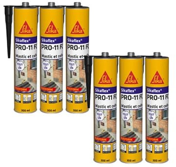 Lot de 6 mastics colles SIKA Sikaflex PRO 11 FC Purform - Noir - 300ml - 659664