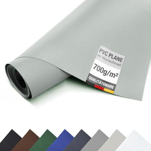 ANKO PLANEN Telo PVC 700 g/m² pesante impermeabile anti-UV antistrappo opaco telo camion per giardino industria piscina e rimorchio (Grigio, 2,5m x 12m)