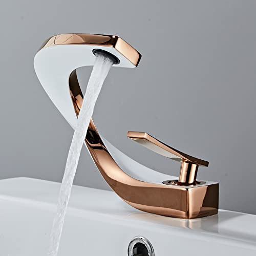 YAGJIA Wasserhahn Bad Weiss Gold, Waschtischarmatur Messing, Armatur Waschbecken Hochdruck, Badarmatur Einhandmischer Mischbatterie Modern Elegant für Badezimmer