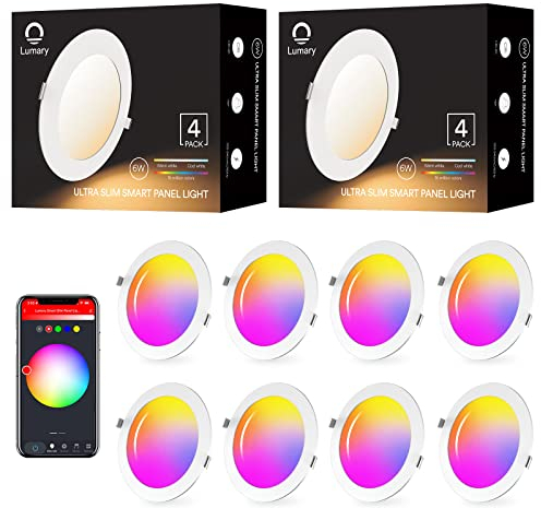 Lumary 6W Smart LED Einbaustrahler 8er Pack LED Einbauleuchten Decke Dimmbar 2700K bis 6500K Warmweiß Kaltweiß RGB Mehrfarbige LED Deckenspots Kompatibel mit Alexa/Google Home, App-Steuerung