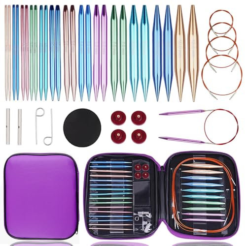 Yarniss Rundstricknadel-Set, 3,0~10,0 mm, austauschbare Aluminium-Stricknadeln mit Etui, 13 Paar