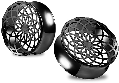 Vankula Ohr Flesh Tunnel Double Flared Plug Hohl Edelstahl für Gestreckte Expander Ohrpiercing 10mm(00G) Schwarz