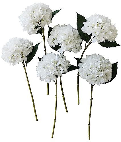 Künstliche Hortensien, weiße Hortensien, 6 Stück, künstliche Hortensien mit Stielen, künstliche Hortensien aus Seide mit Stielen für Heimdekoration (6, weiß)