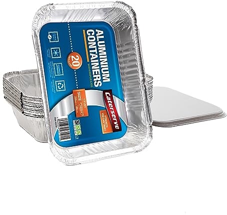 20 Aluminum Foil Trays with Lids 1800ml - Ideal for Food Storage, Roasting Tin, Baking Tins, Baking Trays, Oven Tray, Roasting Tin, and Disposable BBQ Containers
