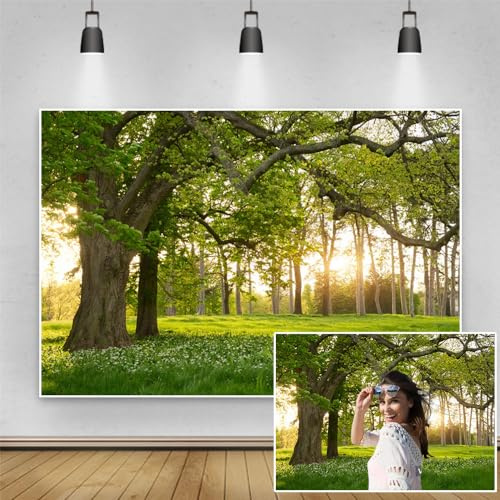 TTQYFNM 7x5ft Rural Forest Trees Backdrops Spring Blooming Flowers Green Grassland Nature Scenery Photography Background for Kids Adults Family Picnic Camping Outdoor Travel Portraits Studio Props
