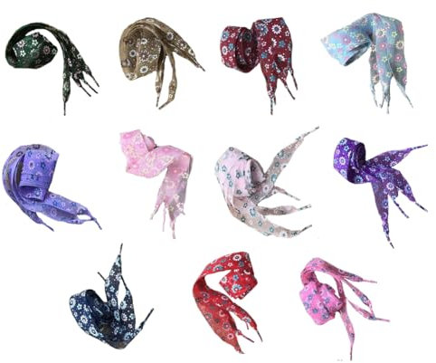 Yurosiay Cordones de gasa, 11 pares de cordones impresos, 25 mm de ancho, cordones de organza transparentes, cordones planos, cinta de colores, estampado floral, cordones para niñas, 70 cm, carbón, 80