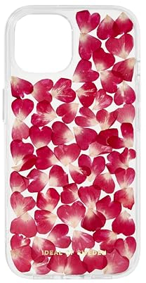 IDEAL OF SWEDEN Durchsichtige Handyhülle mit erhöhten Kanten und natürlichen Blütenblättern, fallgetesteter Schutz mit transparentem Finish für iPhone 15 (Red Roses)