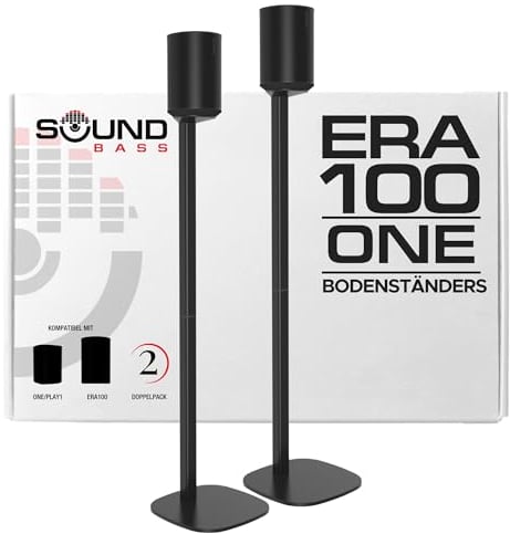 ERA100 Floor Stand, Twin (2pcs), Compatible with Sonos ERA 100, Sonos One or Play 1 Speakers, Accessories Included. Designed in The UK, Double, Pair (Black)