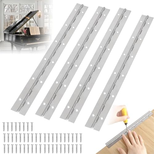 Bisagra de piano de acero inoxidable, Piano Metal Bisagra 30 cm Bisagra de Larga Chapada Cromada Bisagra con 48 Piezas de Muebles de Tornillos con Agujeros para Pianos Puertas de Gabinete Ventanas
