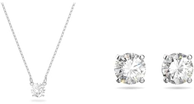 Swarovski Attract Schmuck-Set, Weiß, Rhodiniert: Halskette & Ohrstecker, Rund, Klassisch, Unisex, Damen für festliche Anlässe