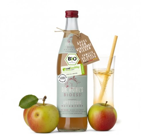 BioEss Apfelessig naturtrüb bio – ganze Äpfel von deutschen Streuobstwiesen | Apfelessig zum Trinken – ACV ungefiltert vegan ohne Zusätze – 1. Bio Apfelessig Deutschlands – Familie DR. HÖHL’S – 0,5 l
