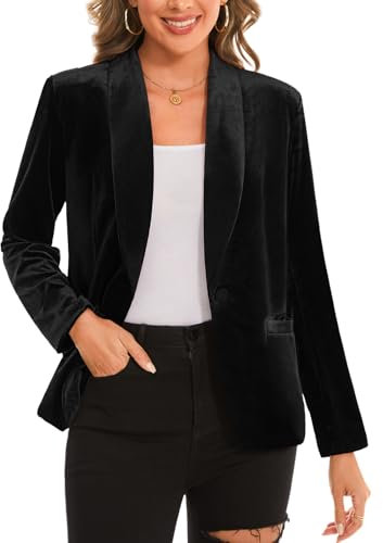 MINTLIMIT Womens Shawl Collar Fully Lined Solid Long Sleeve Velvet Casual Business Jackets Suits Blazers One Button and Pocketswedding Party (Black S)
