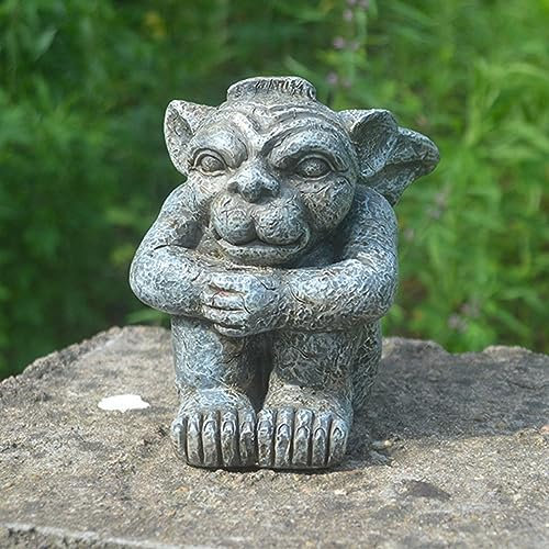 CBPNEISEK Gargoyle Statue, Small Gargoyle Garden Statues Outdoor, Sitting with Hands on Knees Ghost Stone Statue, Gothic Garden Guardian Sculpture for Indoor Outdoor /1316