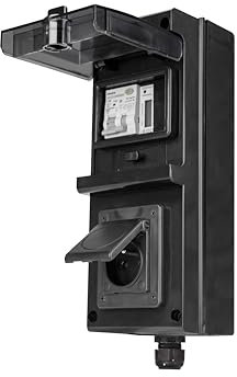 Prise de Courant pour Voiture Électrique, Système de Charge avec Compteur de Courant Numérique LCD, Interrupteur FI/Disjoncteur (Boitier Noir et Prise IP54)