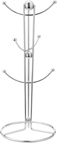 UNIQUE CRAFTS | Modern Chrome Mug Holder Tree for 6 Cups | Sturdy Metal Mug Stand with Anti-Slip Base | Space-Saving Kitchen Organizer