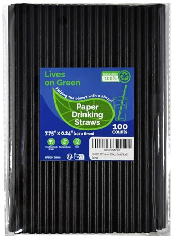 Lives on Green Lot de 100 pailles jetables en papier noir - 19 x 0,6 cm - pour cocktails, café, boissons, bars, restaurants