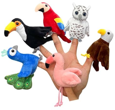 JUSTQUNSEEN Lot de 6 marionnettes à doigts en forme d'oiseau, marionnettes d'animaux mignonnes pour jeux de rôle, mini marionnettes à main adaptées aux enfants, marionnettes d'animaux pour la
