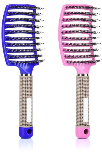 Wet Brush, 2PCS HairBrush Hair Brush for women, Hair Brush Anti Tangle Detangle Hair Brush, Wet & Dry Hair Brush Spiral Hairbrush for Women Glide Through Tangles (blue-pink)