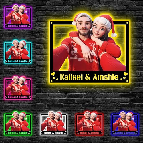 TATLETATLE Personalisierte 3D-Bilderrahmen aus Metall im Cartoon-Stil, individuelles Familienfoto, Cartoon-Porträt, Geschenk, Karikatur, Bilderrahmen, Wandleuchte, Jahrestag, Weihnachten, Paar, Lampe,