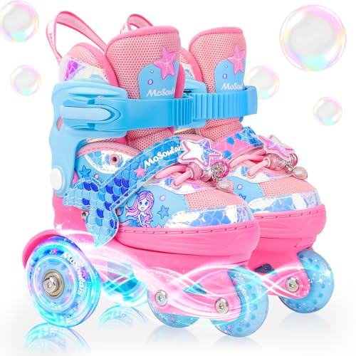Meerjungfrau Kinder Rollschuhe für Mädchen 4 Größen Verstellbar Mit Leuchtenden Rädern Roller Skates für Anfänger Weihnachts und Geburtstags Geschenke