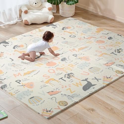 Treeboy Doppelseitige Spielmatte Baby, krabbelmatte baby krabbeldecke für baby, Babymatte Baby Spielmatte 180x200x1cm, Faltbare wasserdichte Schaumstoff Kinderteppich Spiel-Teppich Bodenmatte