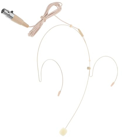 Dual Ear Hook Headworn Guide Microphone with Threepin Plug | Beige Omnidirectional Headset Mic, Sound for Presentations and Conference Use, Comfortable Secure Fit