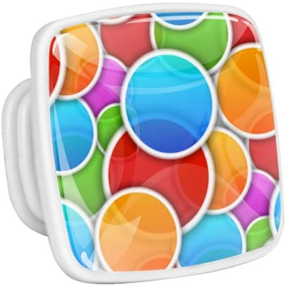 lcndlsoe Bunte Kreise, Kristallglas-Schrankknäufe, quadratisch, für Schubladen, Küchenschränke, Kommoden, Kleiderschrank, 4 Stück, leuchtet im Dunkeln