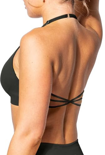 TZLDN Sport BH Damen Rückenfrei Gym Top Neckholder Sport Bra Gepolstert Sportkleidung Sportunterwäsche Outfits Yoga Fitness Schwarz S