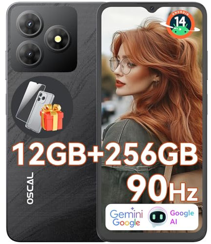 OSCAL Flat 2 Handy Ohne Vertrag Android 14, 12GB+256GB 2TB TF Handy, 90Hz 6.56 HD+ 90Hz, Octa-Core, 5000mAh, 13MP+8MP AI Kamera Smartphone Ohne Vertrag Dual SIM 4G OTG/GPS/Face ID/Fingerprint