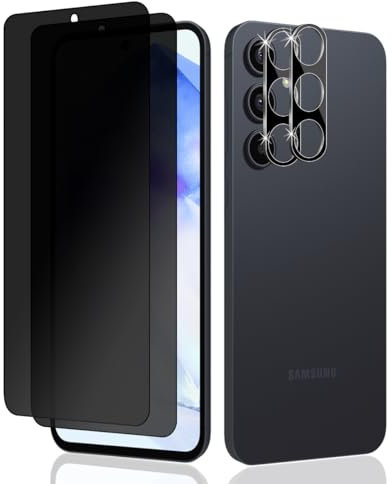 Teenrpov Anti-Espion Verre Trempé pour Samsung Galaxy A55 5G, Privacy Protection Écran 2 Pièces + Caméra Verre Trempé 2 Pièces Anti-Rayures Film Protecteur D'écran Compatible