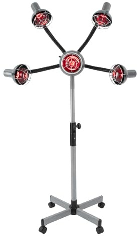 Wulimasun Lampe Chauffante Infrarouge à 5 Têtes 750w avec Roulettes Infrarouge Chaleur Lampe Salon Chauffe Cheveux Hauteur Réglable,Pour Soins Capillaires (Gris Argenté)