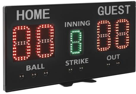 DOPBENT LED Baseball Anzeigetafel, Digitale Anzeigetafel mit Fernbedienung, wiederaufladbare kabellose elektronische Baseball Anzeigetafel, Punktezähler mit Innings Balls Strikes Outs (Schwarz)