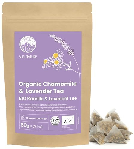 Alpi Nature Manzanilla-Lavanda Infusión Orgánica, 30 Bolsitas de Té Piramidales de 2g, Té de Manzanilla y Lavanda 60g