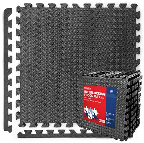 PROIRON Gym Floor Mats 2cm Thick, Foam Exercise Mats, Heavy Duty Interlocking Floor Tiles, Gym Flooring Rubber Mats for Garage, Home, Fitness Equipment, Swimming Pool,Kids Play (18 Tiles|72 Sq Ft)