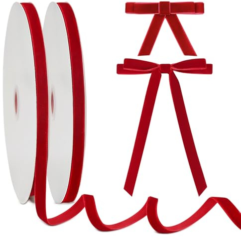 Shining She Samtband Rot 10mm, 2PCS x 25 Yards Satinband Geschenkband Weihnachten Geschenkverpackung, Schleifenband Dekoband für Hochzeit Weihnachtsdeko Rote Schleifen Weihnachten Basteln DIY