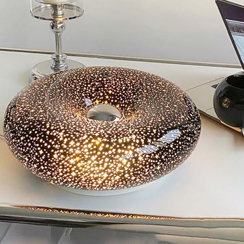 OOWOKS Donut Tischlampe mit USB Kabel LED Tischleuchte Touch Dimmbar 3 Farbmodi Nachttischlampe Runder Glasschirm Stern Lampe Dekorative Nachtlichte für Schlafzimmer Kinderzimmer Wohnzimmer