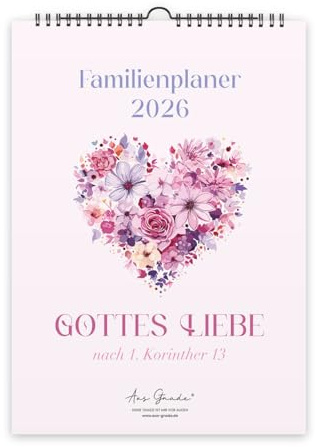 Familienplaner Gottes Liebe 2026 · Familienkalender A3 · christliche Familienplaner mit Bibelversen · christliche Geschenke