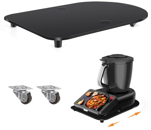 Acryl Gleitbrett für Thermomix TM7 – Mit 360° Rollen + Rutschfest Gummifüße des Schnelles Bewegen/Sicheren Stand, Die Arbeitsplatte Nicht Zerkratzen, Zubehör für Thermomix TM7(Schwarz)