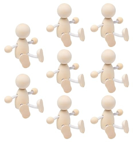 wlsvega Set Mit 8 Holzfiguren - HolzmäNnchen - Unbearbeiteten Holzfiguren zum Selbergestalten, Geeignet FüR KüNstlerische Bemalung und Kreative Wohnraumdekoration