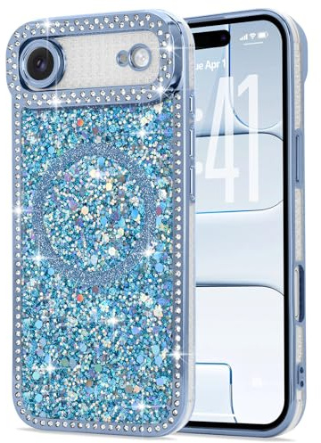 Lafunda Magnetic for iPhone AIR Case Glitter Bling Luxury, Blue | Sparkly Rhinestone Diamonds Case, Compatible with MagSafe, for Women Girls Soft TPU Slim Shockproof Protective Phone Cover