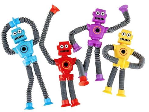 4 Pcs Telescopic Suction Cup Robot Toy,Fidget Toys for Kids Tubes Robot Toy,Telescopic Hundred Variations Fidgets toys,Creative Fidget Toys for Kids Tubes Robots Toy,for Bath toy Toddler Travel Toy
