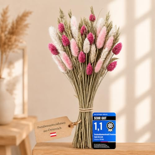 TIME4FLEUR® Trockenblumenstrauß Pink – Handgebundene Trockenblumen Deko EU