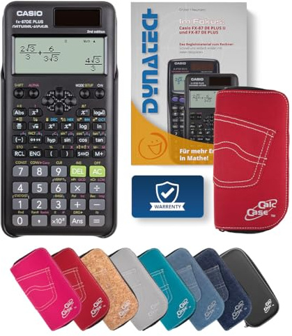 Casio FX-87 DE Plus II Schulrechner mit CalcCase Schutztasche & Fachbuch - Wissenschaftlicher Taschenrechner - Classic Set (Rot)