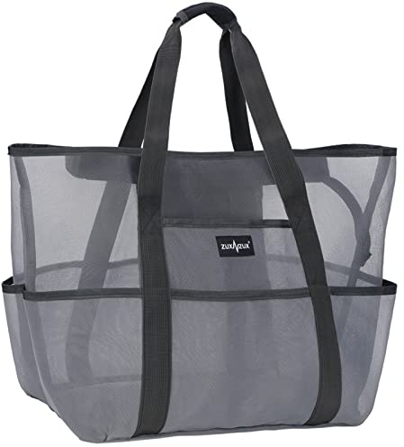 ZUXNZUX Mesh Strandtasche XXL Familie mit Reißverschluss, Groß Faltbar Sandkontrolle Ultraleicht Badetasche Tasche Schwimmtasche, für Damen Herren Sommer Strand Urlaub