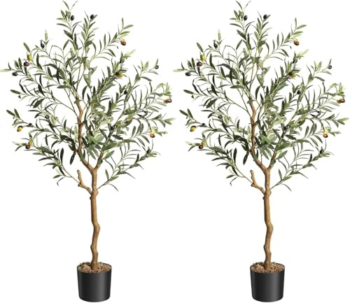 Arbre Artificiel Plante Artificielle Olivier Faux, Grandes Plantes Arbre Vert avec Pot Décoration pour Intérieur Extérieur Maison Bureau Restaurant Jardin (120cm 2pcs)