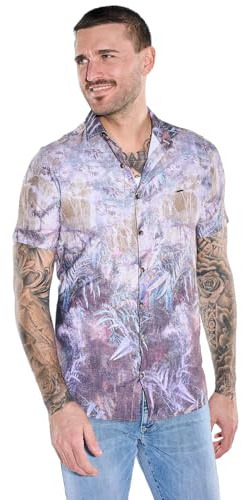 emilio adani Herren Kurzarm-Hemd mit Tropical-Print, Mehrfarbig