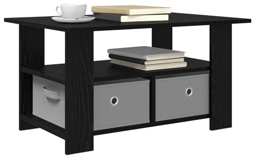 vidaXL Couchtisch Schwarz Eichen-Optik 77 x 55 x 42 cm Holzwerkstoff, Moderner rechteckiger Couchtisch, stylisches Wohnzimmer, robuste Bauweise mit viel Stauraum für die Familie